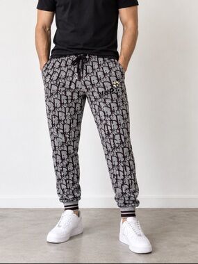 Black and Gray Patterned Sweatpants with Bold Design